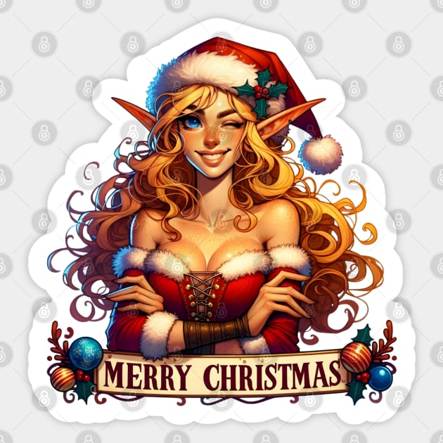 Merry Christmas - Beautiful Santa's Elf Girl - Fantasy Christmas Sticker by Fenay-Designs